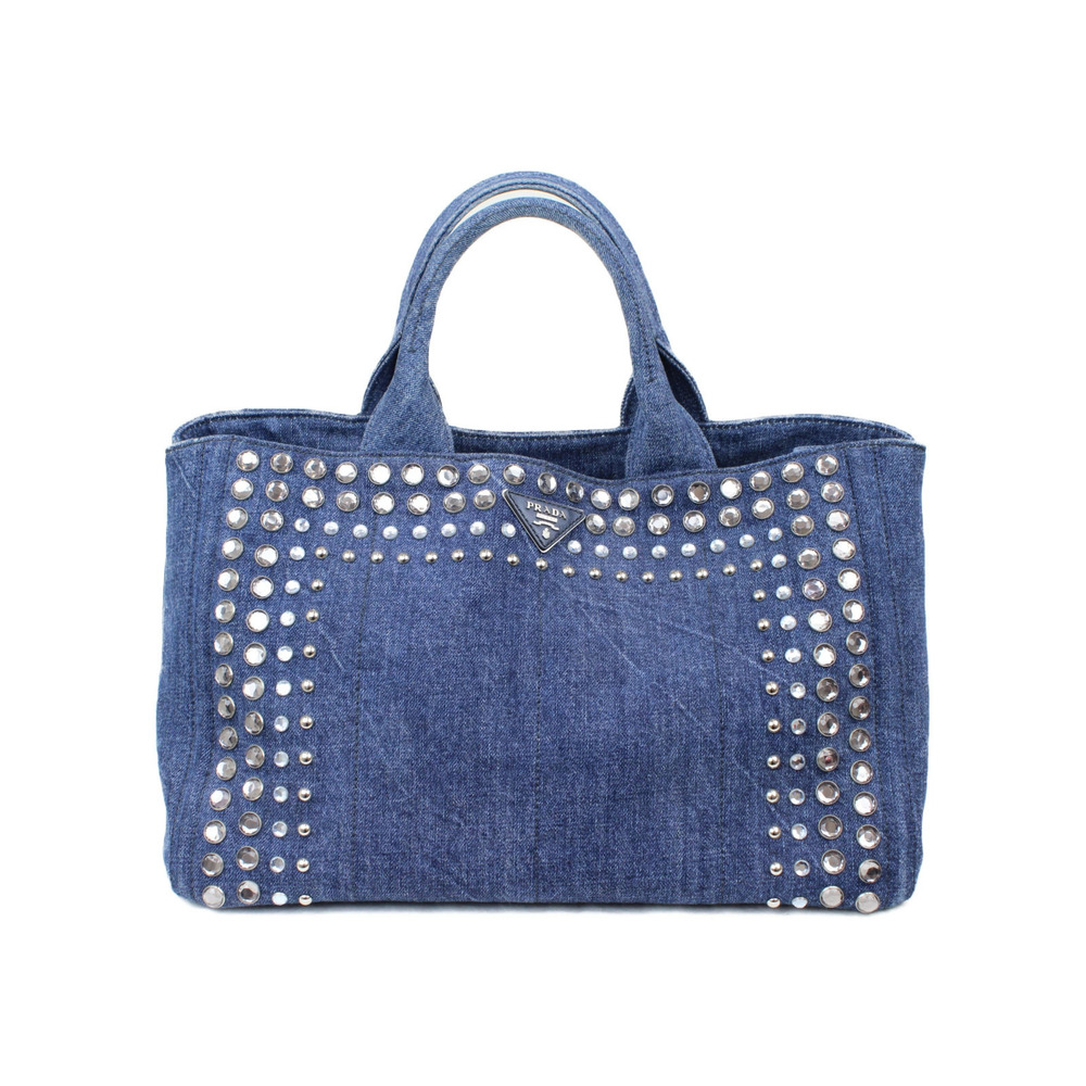 PRADA Canapa Denim Handbag Tote Bag Mothers